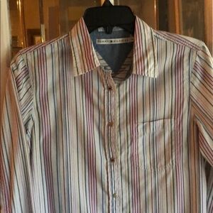 TOMMY HILFIGER STRIPED SNAP BUTTON FRONT SHIRT WOMEN’S MEDIUM